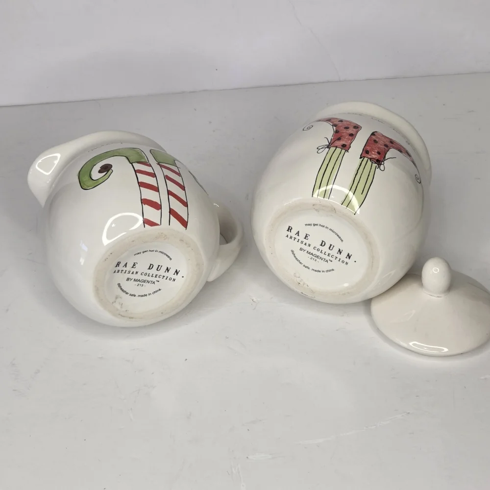 Rae Dunn Elf Feet Cream‎ And Sugar Set Christmas Kitchen Holiday Coffee Bar HTF